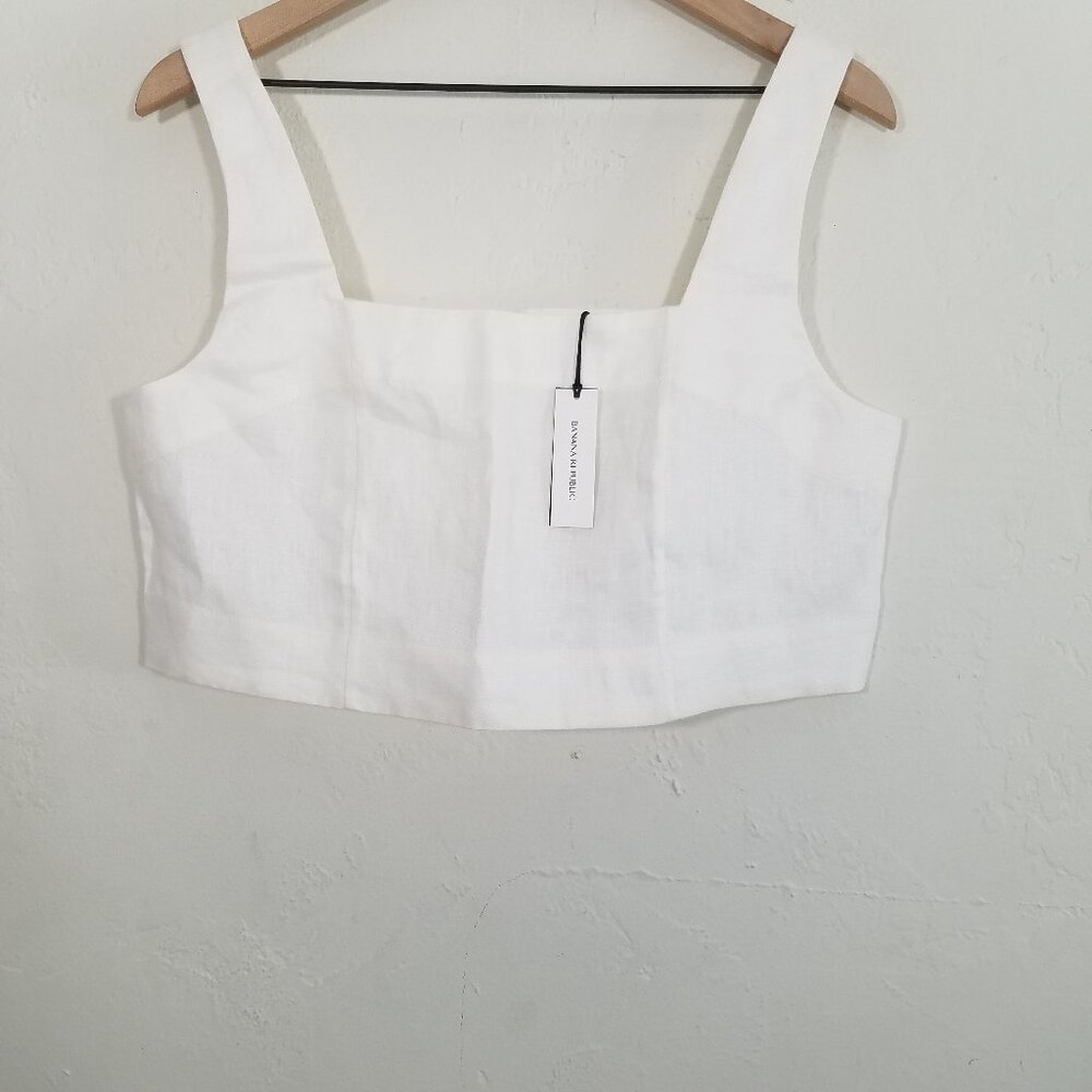 Banana Republic White Linen Square-Neck Crop Top